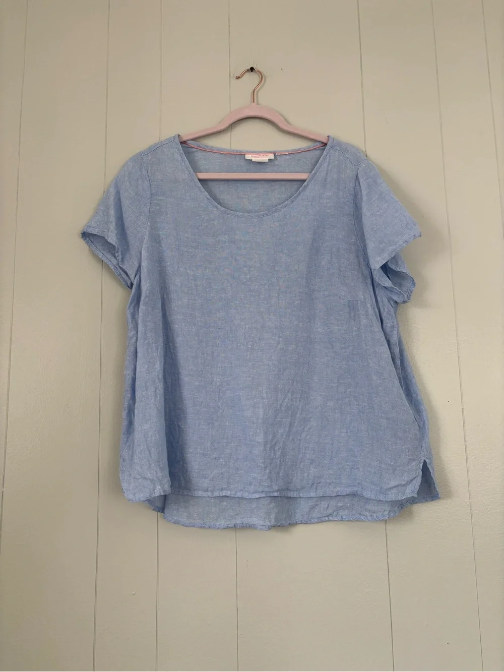 Isaac Mizrahi 100% Linen Light Blue Short Sleeve Boxy Top XL